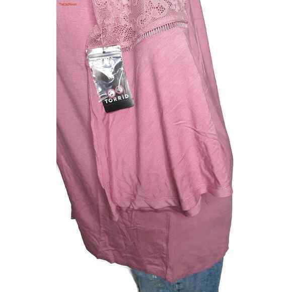 TORRID Blouse Top Plus Size 1X 14-16 Shirt  Pink Lace Girly Bell Sleeve - Picture 6 of 10